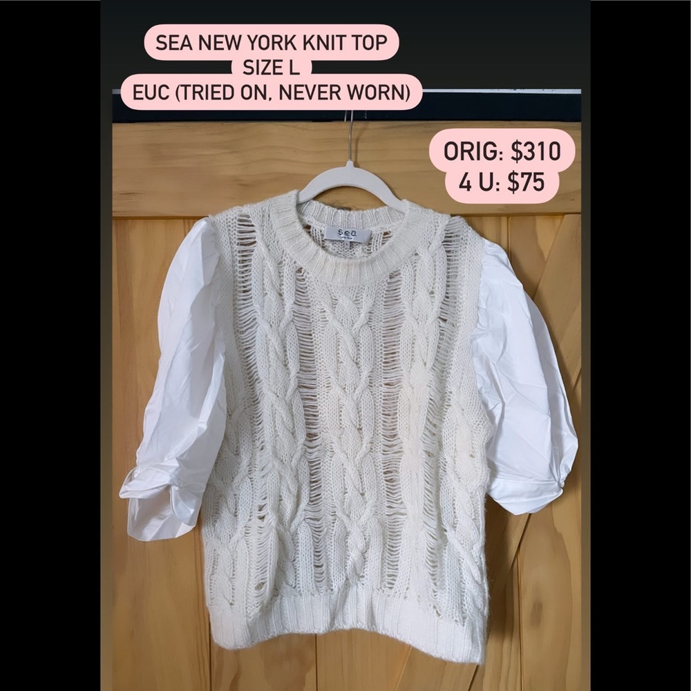 Sea cable knit short sleeve sweater